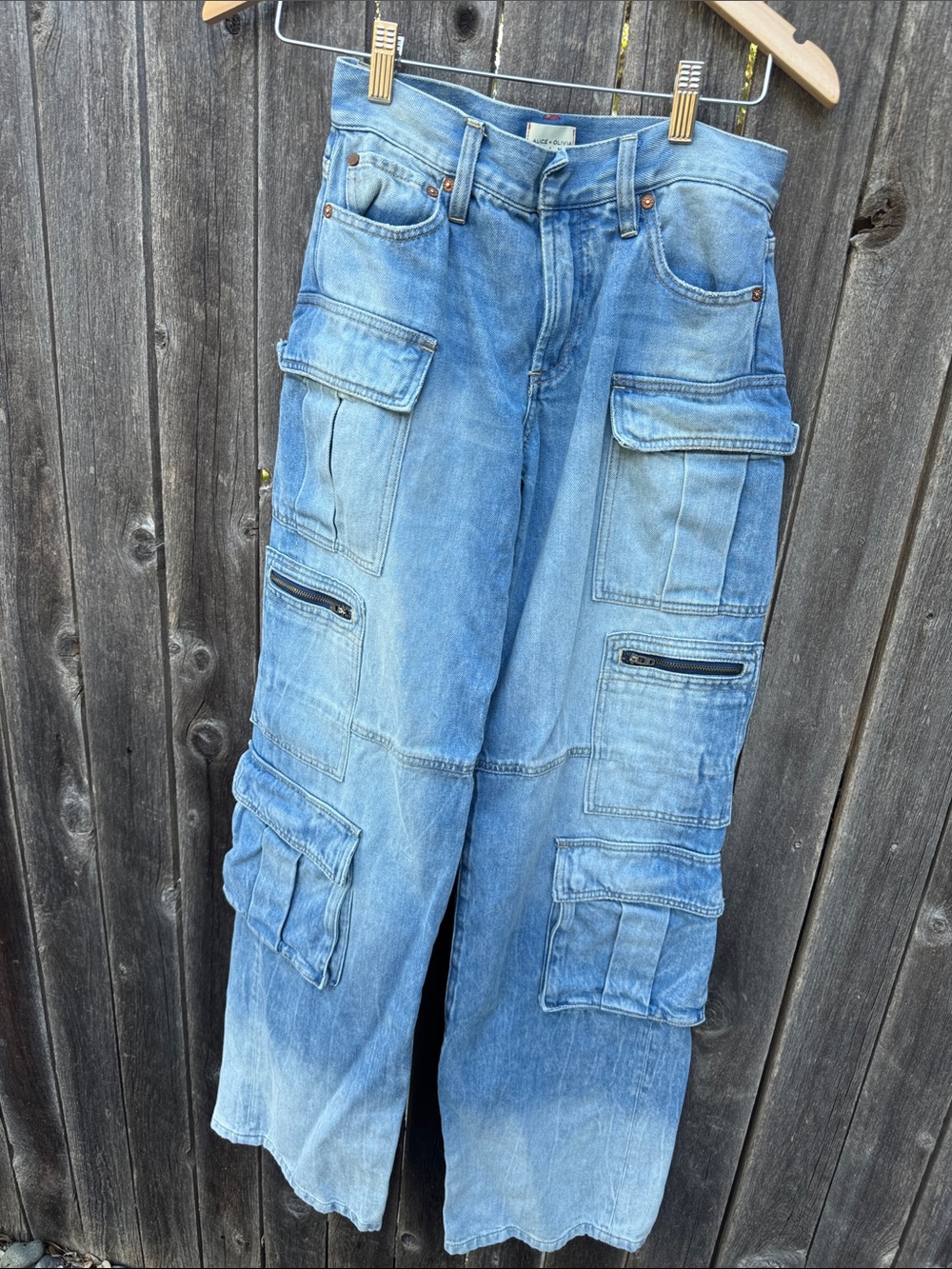 Alice + Olivia Light Blue Cargo Denim Trousers